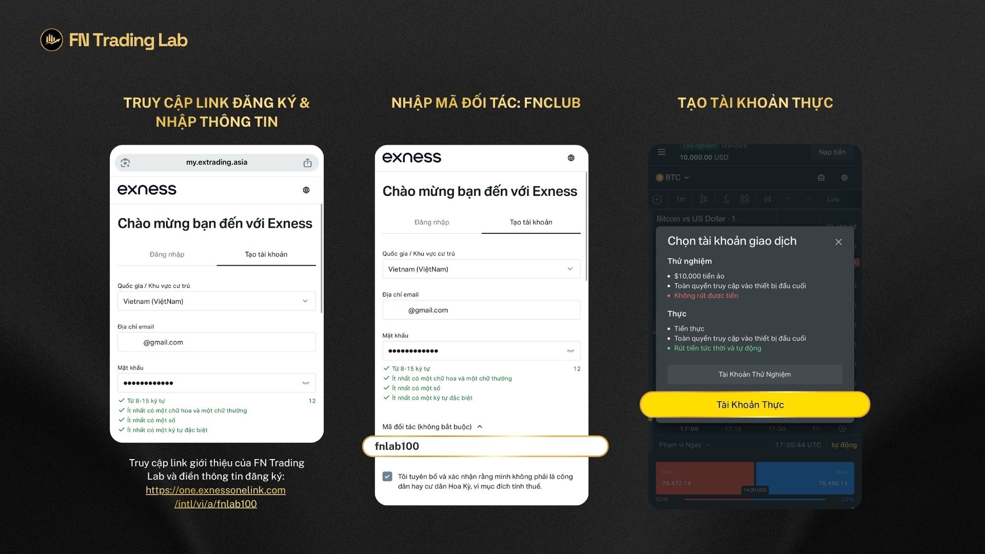 Truy Cập Đúng Link Đăng Ký & Nhập Mã Đối Tác fnlab100